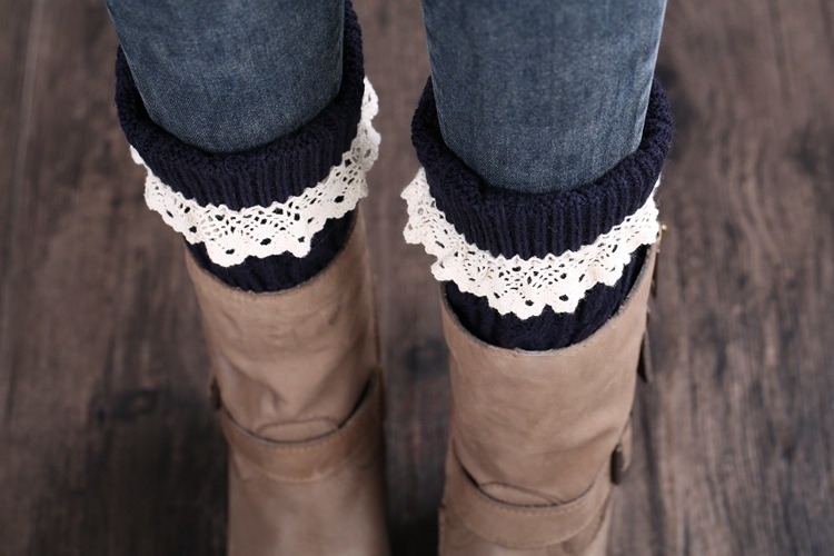 Womens Lace Trim Knit Boot Cuffs Crochet Thermal Short Leg Warmer Boot Toppers